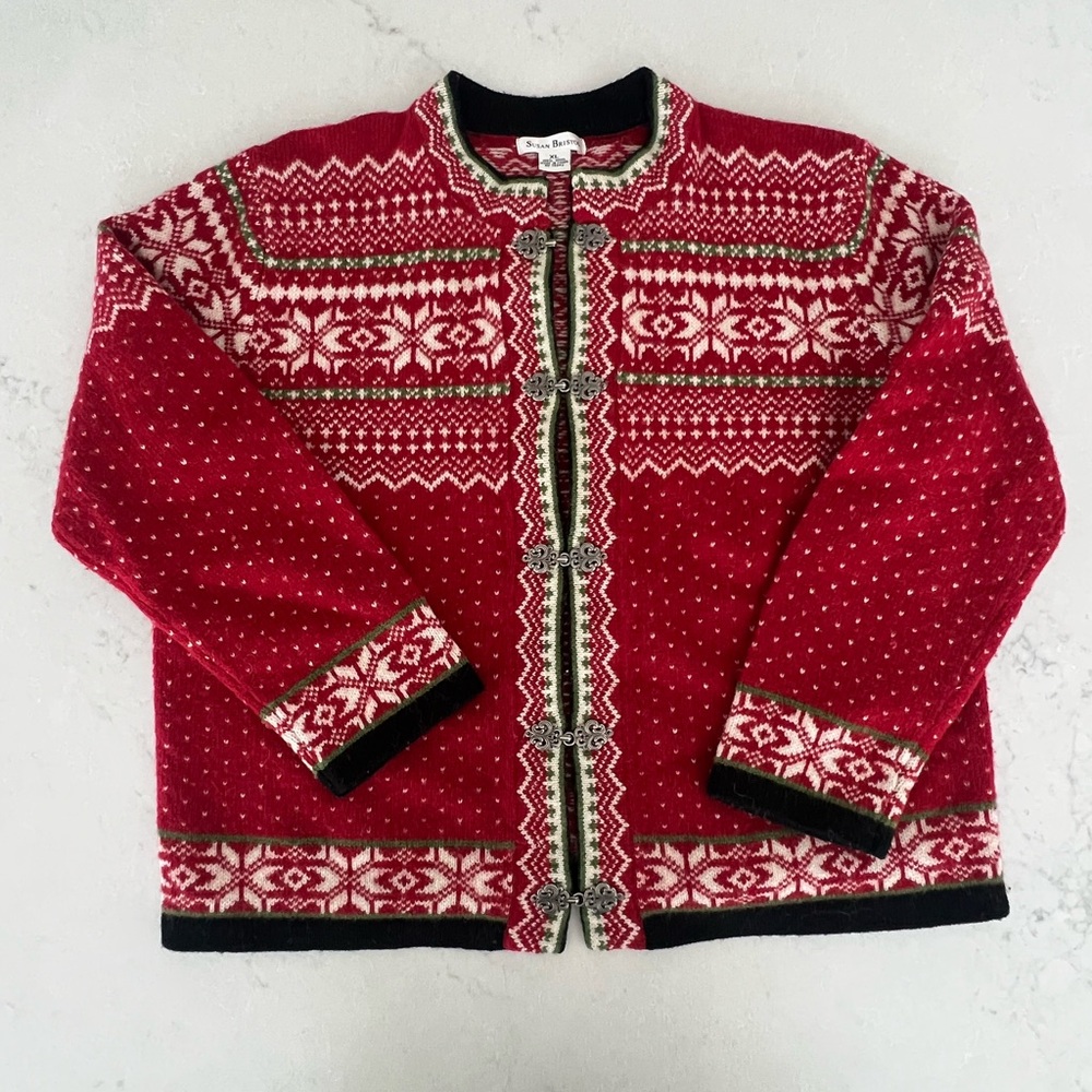 Susan Bristol Red and Black Cardigan Sweater